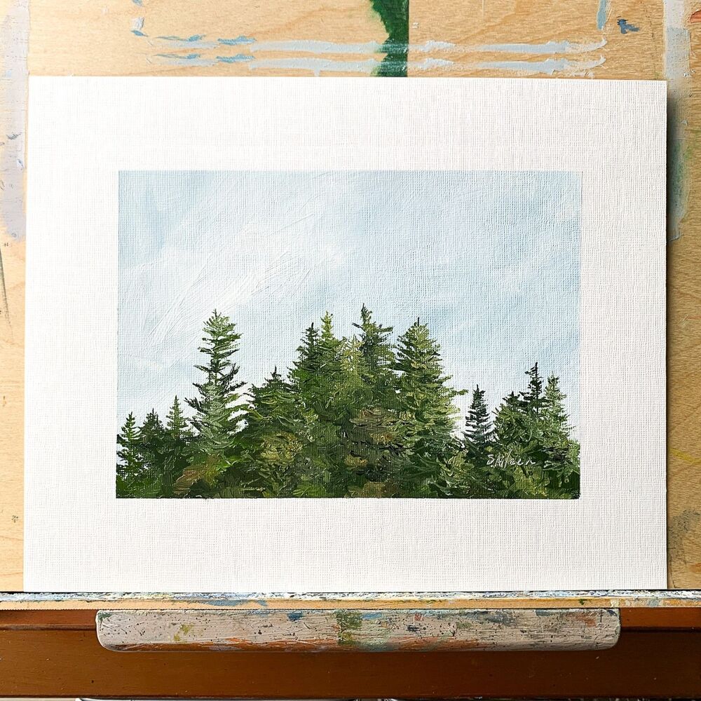 8x10 Original Oil Painting Forest Pine Trees Landscape Minimalist Nature Signed - Picture 2 of 8